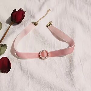 Pink Velvet Choker with Pearl Accent